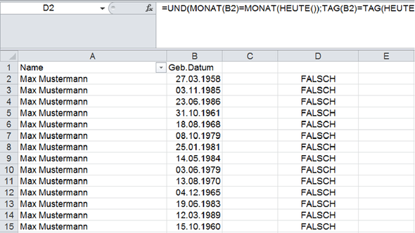 Geburtstagsliste - (Geburtstag, Microsoft Excel, Formel)