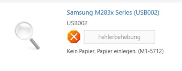 Samsung Drucker M2835 DW Kein Papier obwohl Papier vorhanden?