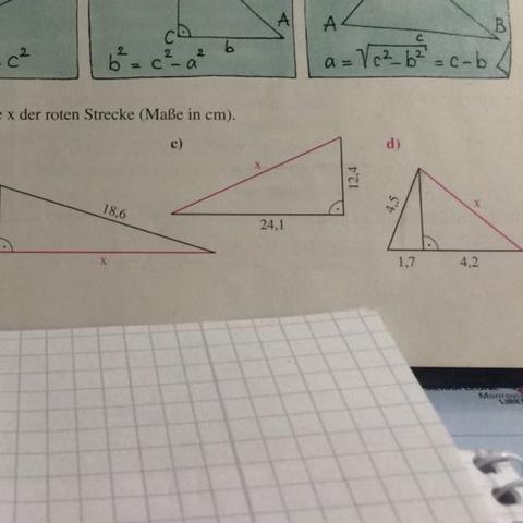 Aufgabe: Berechne die Länge x der roten Strecke (Maße in cm) - (Schule, Mathematik, Satz des Pythagoras)