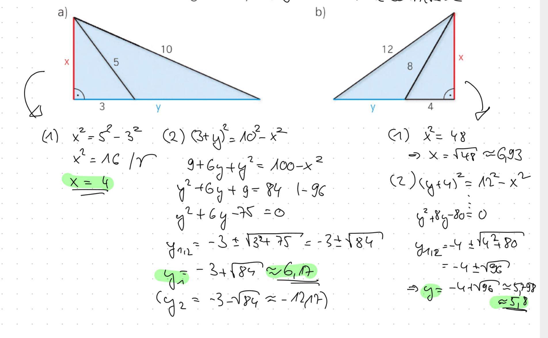 Satz des Pythagoras? (rechnen, Funktion, Gleichungen)