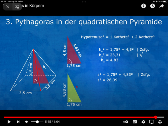 Satz des Pythagoras (Körper) der Pyramide?