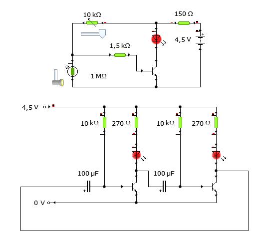 Schaltungen mit npn-Transistor verbinden (wechselblinker ...