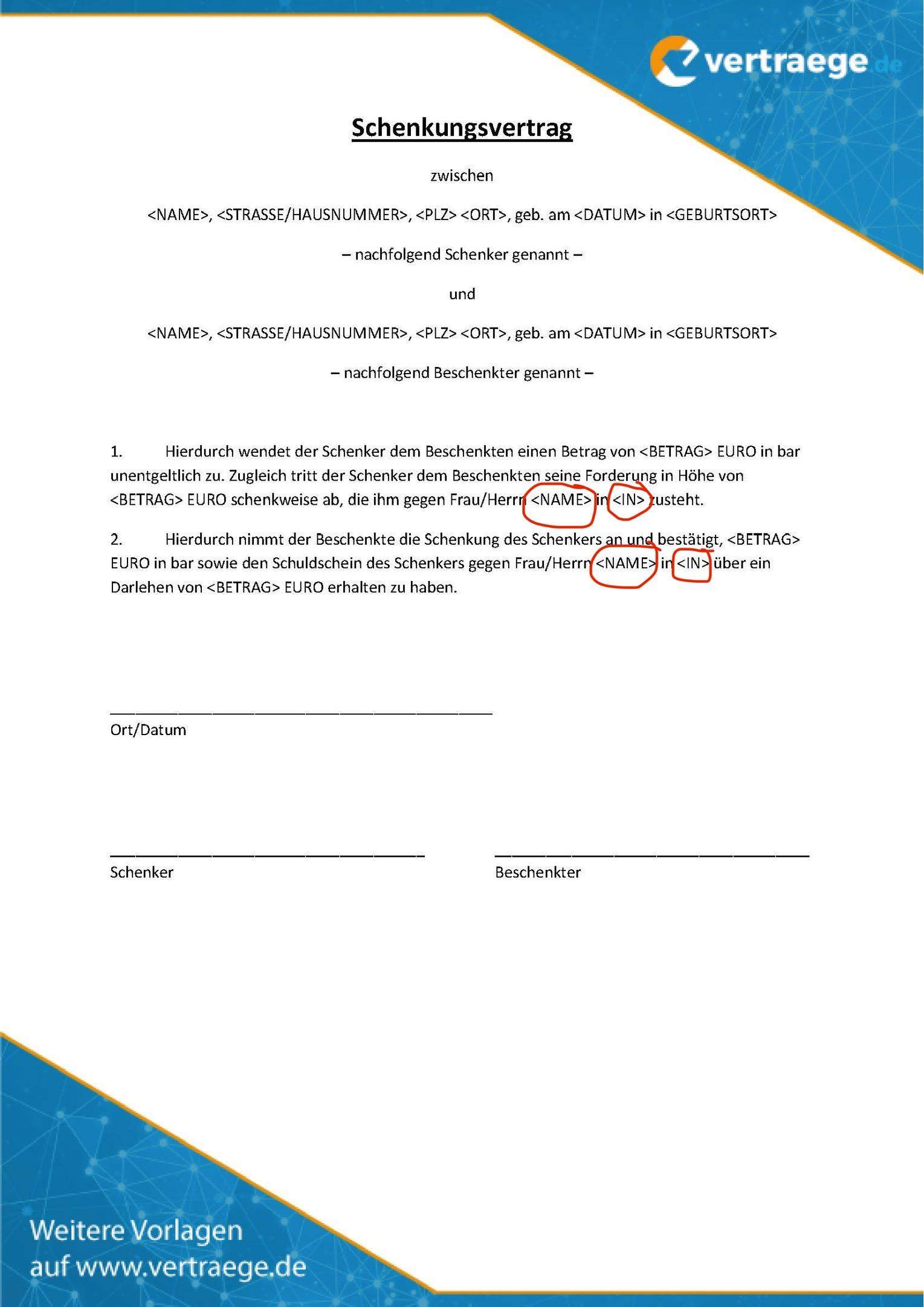 Schenkungsvertrag Frage? (Recht, Vertrag, Notar)