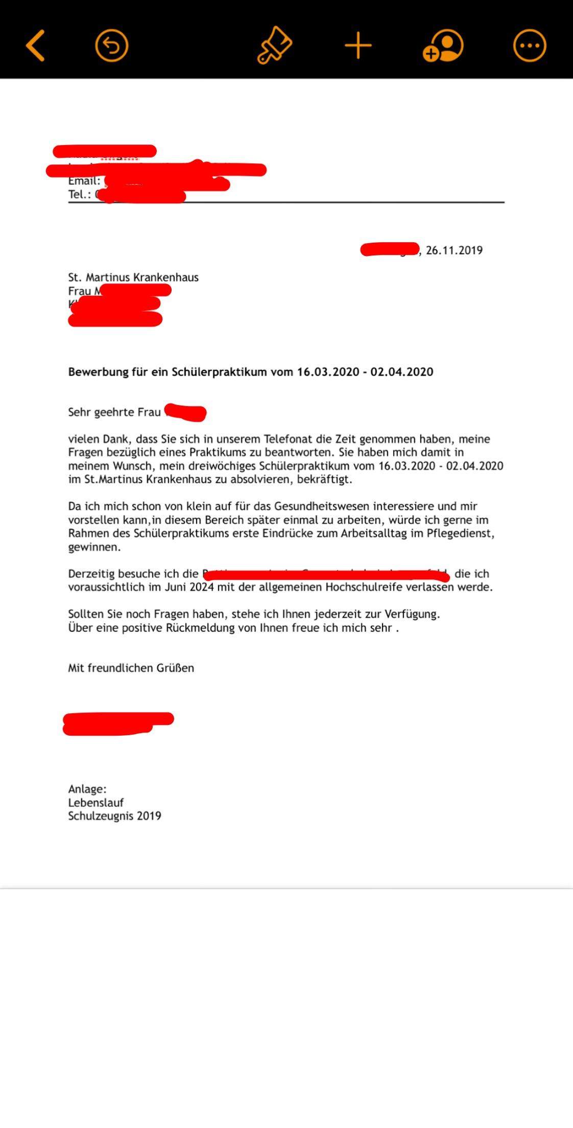 Schülerpraktikum im Krankenhaus - Anschreiben? (Schule, Bewerbung, Praktikum)