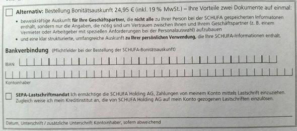 Bestellung Bonitätsauskunft - (Miete, Vermieter, Mietwohnung)