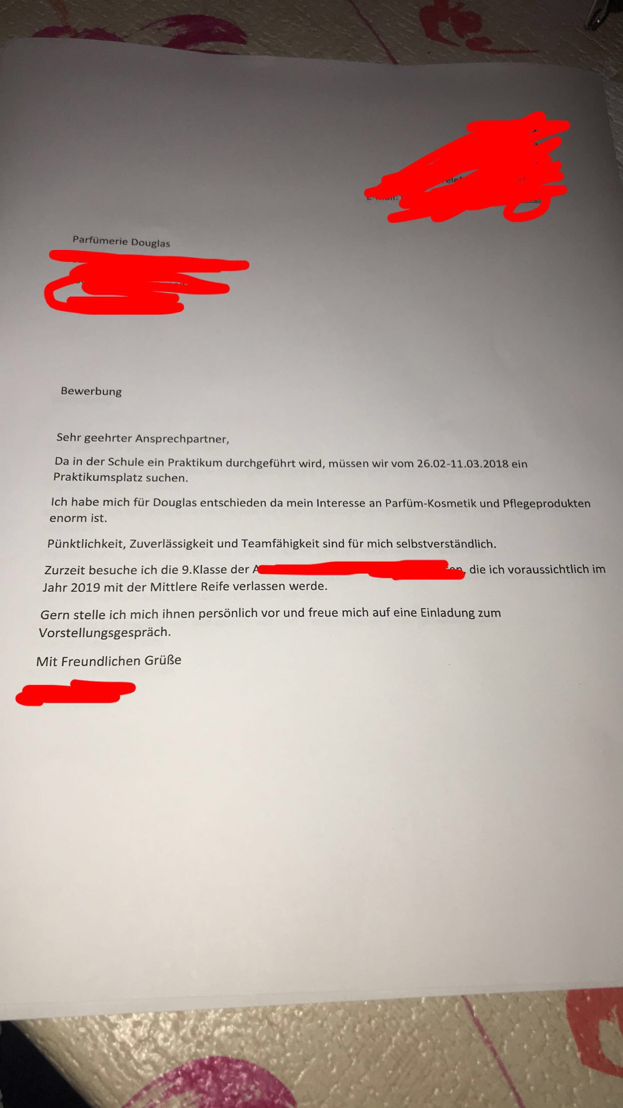 Bewerbung Schreiben Schülerpraktikum 9 Klasse