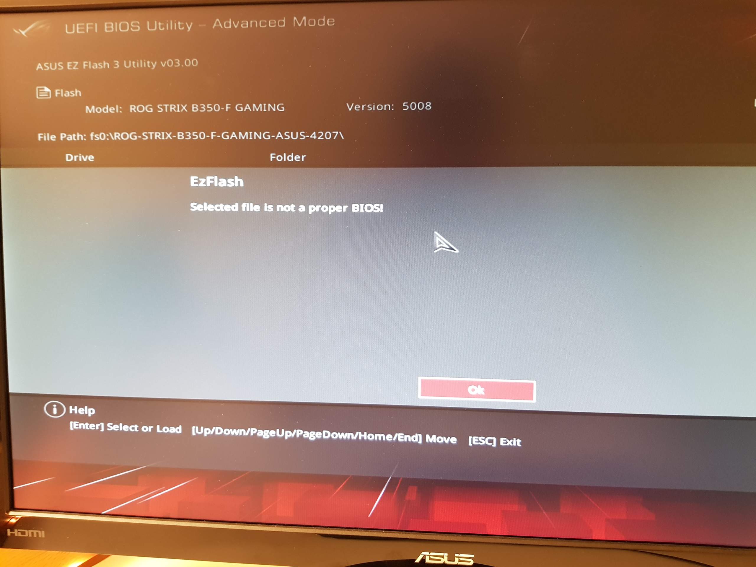 Selected file is not a proper bios asus что делать