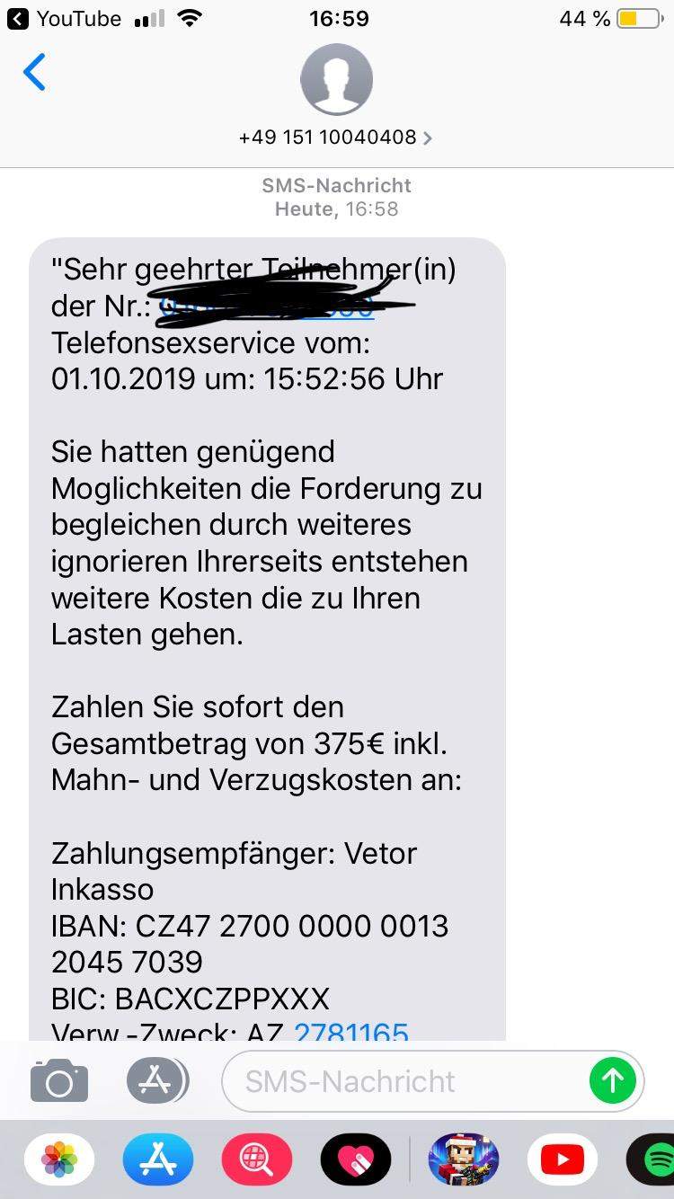 Sexhotline Rechnung 