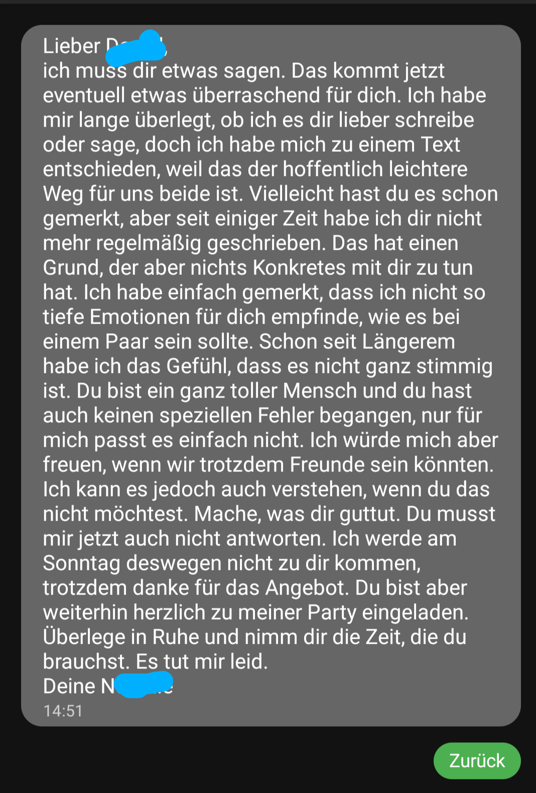 Sie hat per SMS Schluss gemacht, wie reagieren? (Mädchen, Freundin