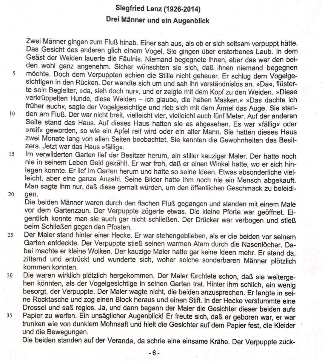 Siegried Lenz Drei Manner Und Ein Augenblick Um Was Geh Es Schule Deutsch Literatur