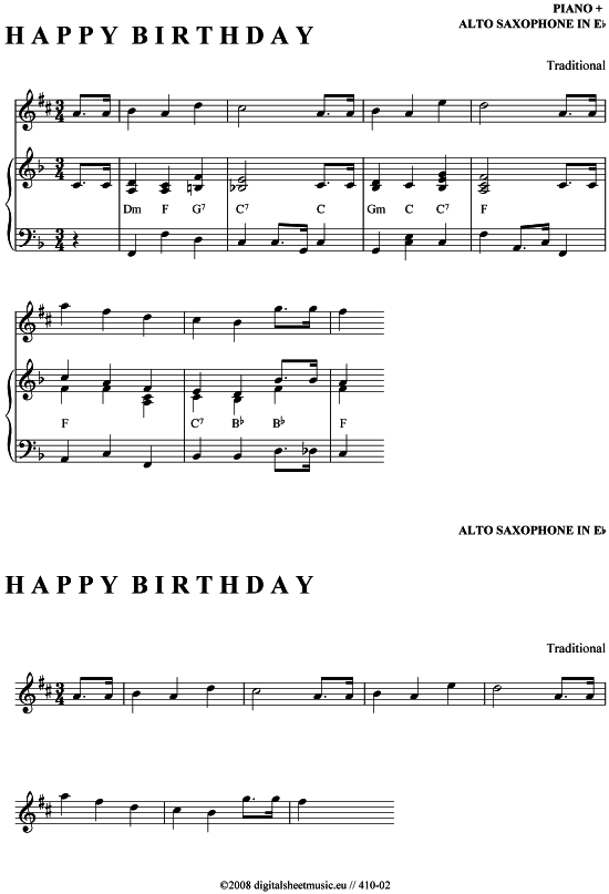 sind das die richtigen altsaxophon noten zu happy birthday? (Saxophon)