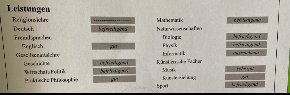 Sind diese Zeugnis Noten ok? (Schule) Sind diese Zeugnis Noten ok? (Schule)