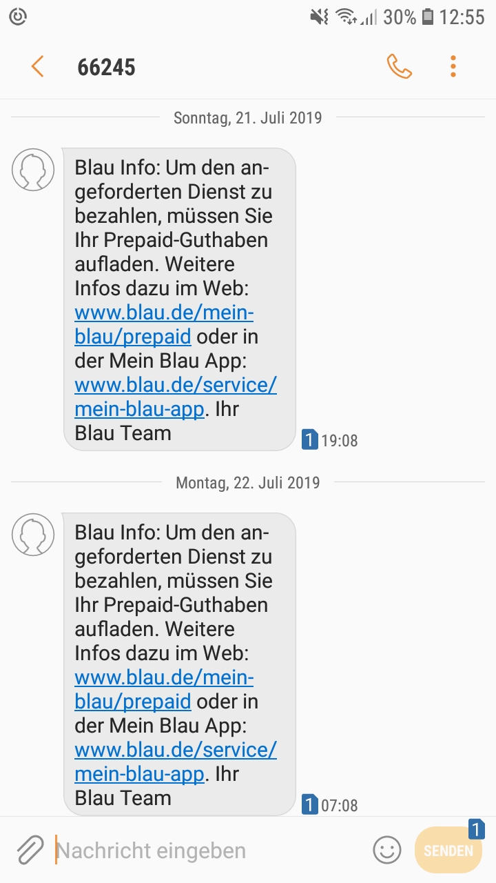 SMS von dieser Nummer? (Handy, blau, Nachricht)