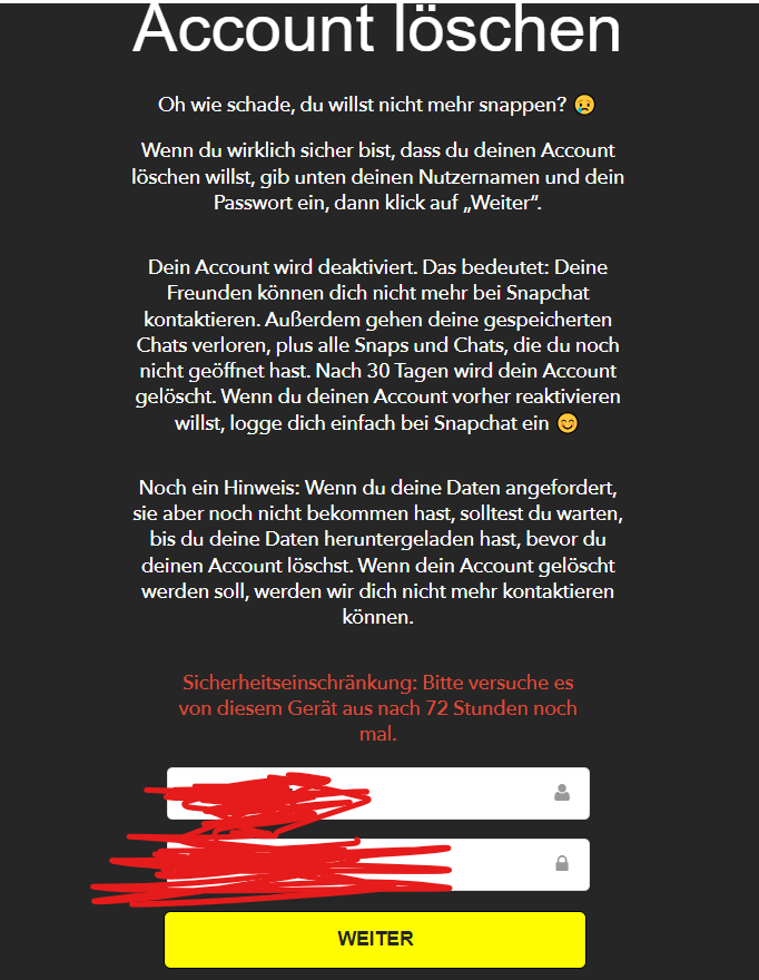 Snapchat lässt sich nicht löschen? Account, Konto)