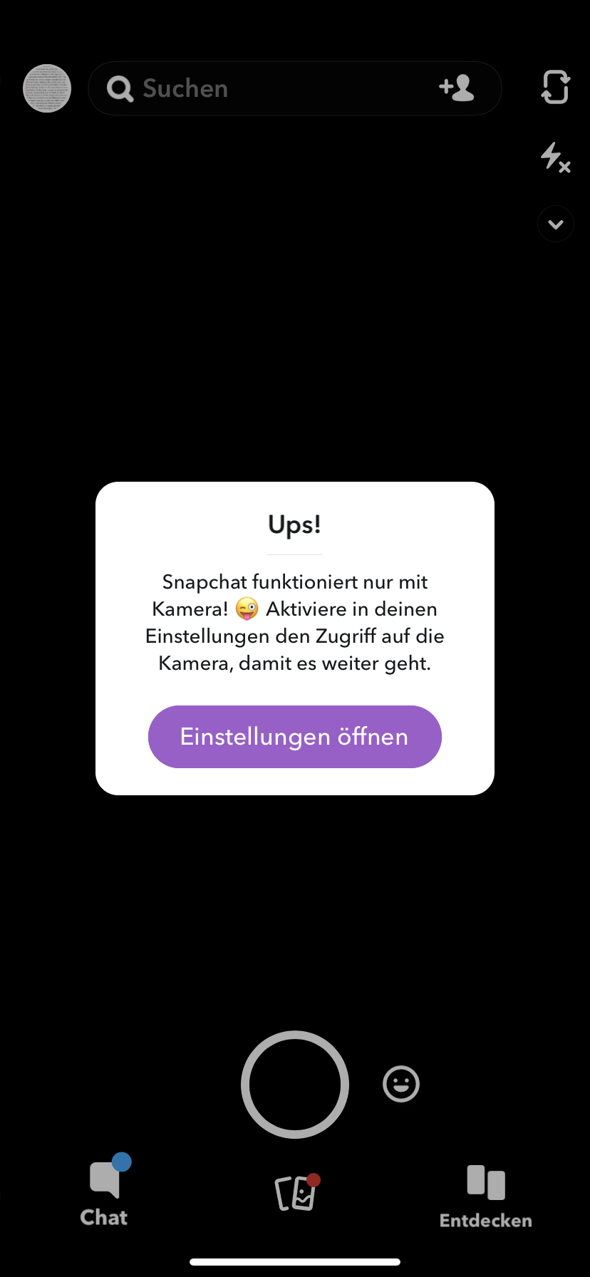 Snapchat will Kamera Zugriff, wie erlauben? (Technik, Freizeit, App)
