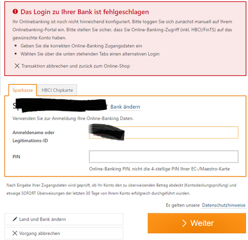 Sofortuberweisung Login Zur Bank Ist Fehlgeschlagen Geld Finanzen Uberweisung