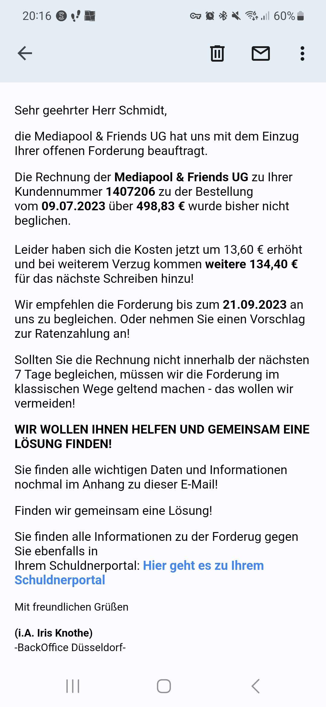 Soll ich dort anrufen und sagen das ich mich nicht angemeldet habe und erst 15 bin? (EMail