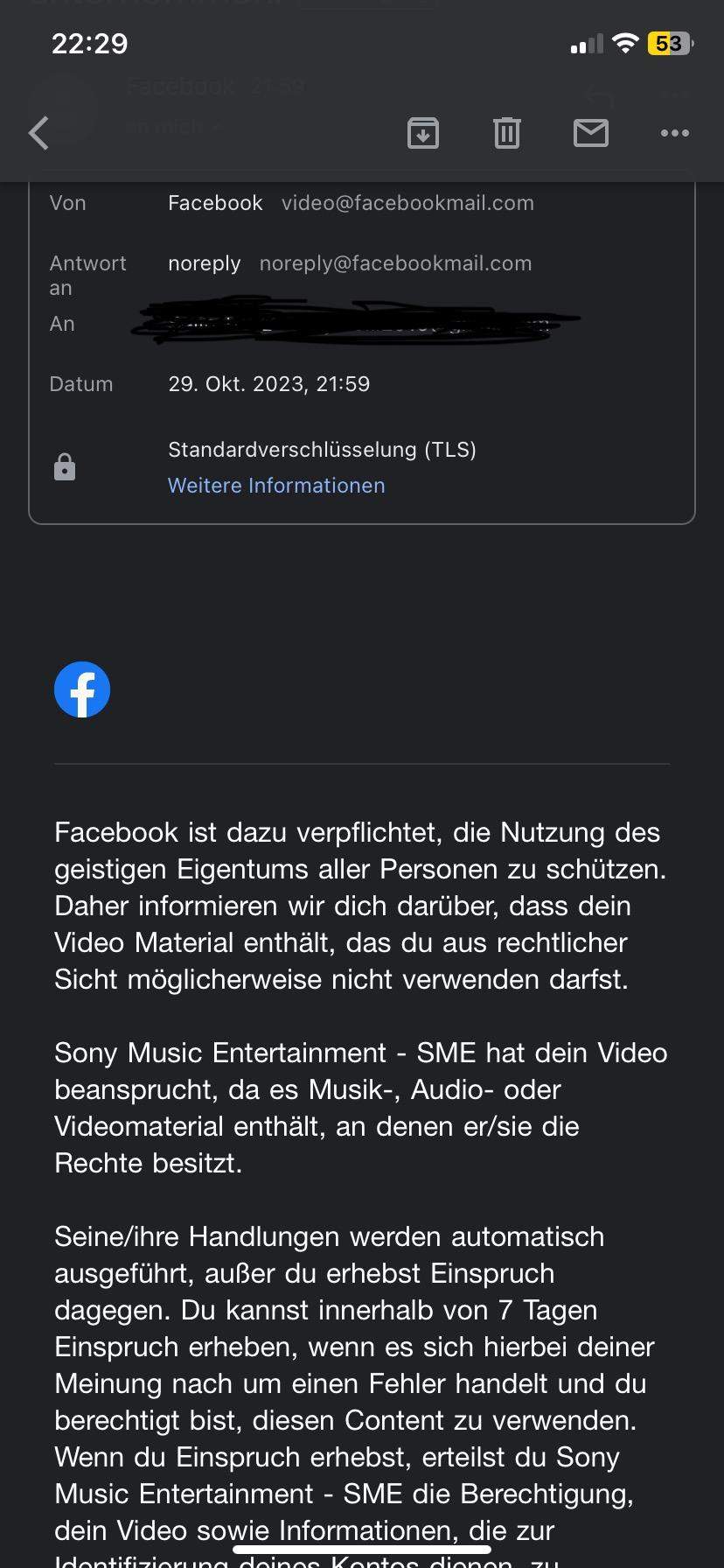 Sony Music Entertainment SME hat Schritte zu deinem Video unternommen? (App, Facebook, Instagram)