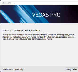 Sony Vegas Pro 17 lässt sich nicht Installieren?