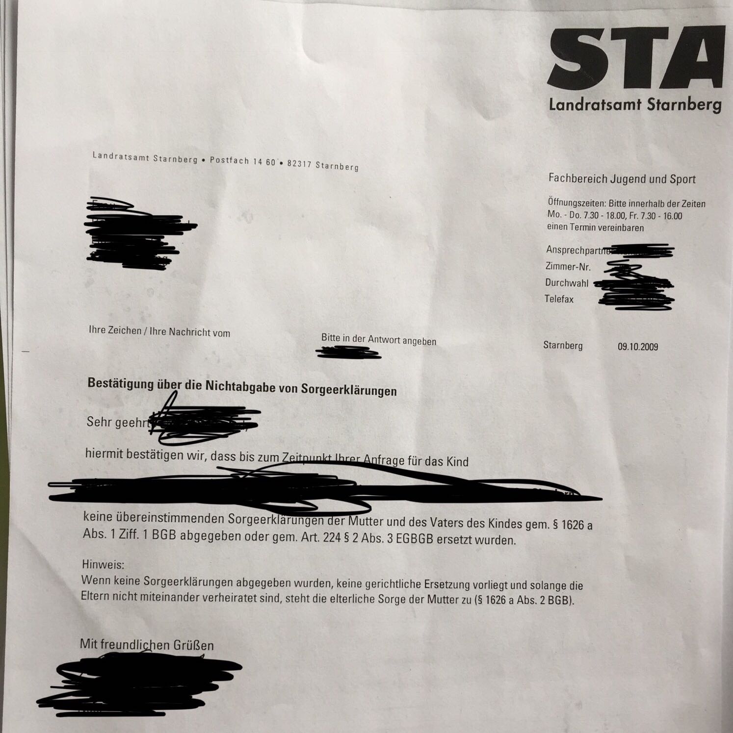 Sorgebescheid wo finde ich das Aktenzeichen? (Recht, Gesetz, BAFöG)