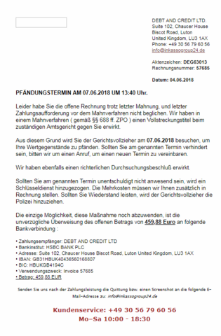 Spam Oder Echt Email Vom Pfandungsamt E Mail Kredit Pfandung