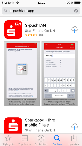Sparkassen-App (s-pushTan)  aus Apple-Store "neu" laden?