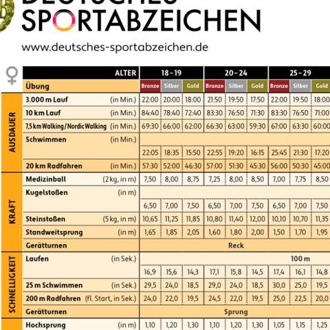 Anforderungen Sportabzeichen
 - (Studium, Polizei, Sportabzeichen)