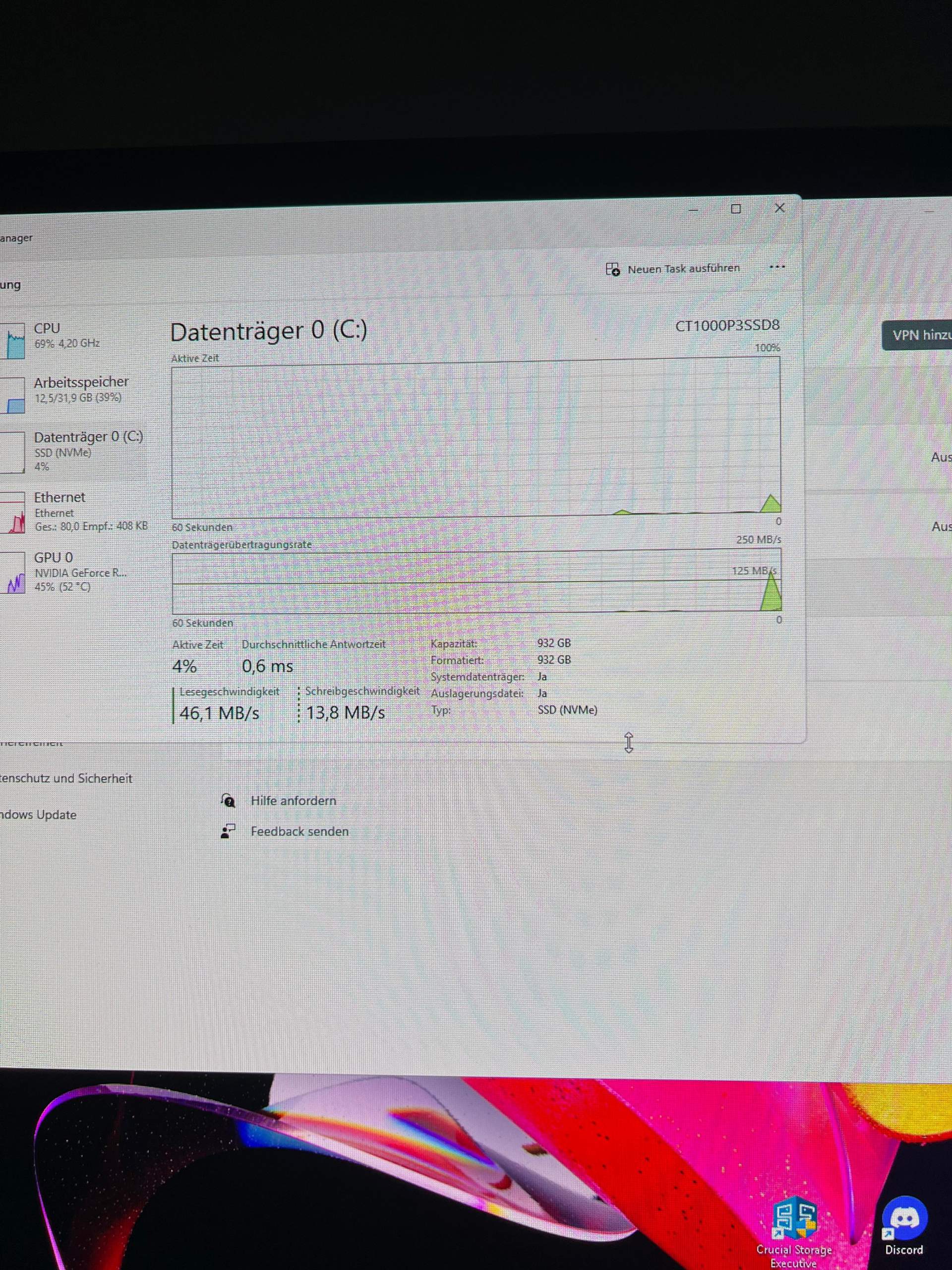 Ssd datenträger task manager? (M.2 SSD)
