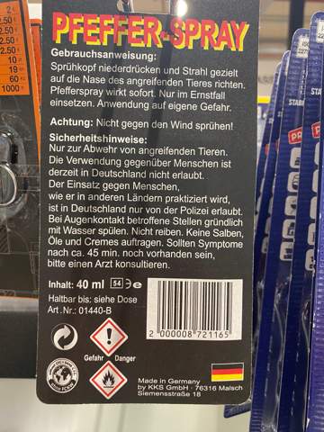 Stimmt das alles genau so was dort auf dem Pfefferspray steht?