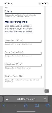 Stimmen die Angaben der Transportboxen bei Lufthansa?