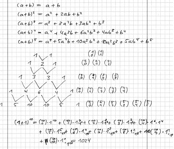 Stochastik: Wie viele Teilmengen hat eine 10-elementige Menge insgesamt - Art der Berechnung (Pascalsches Dreieck)?