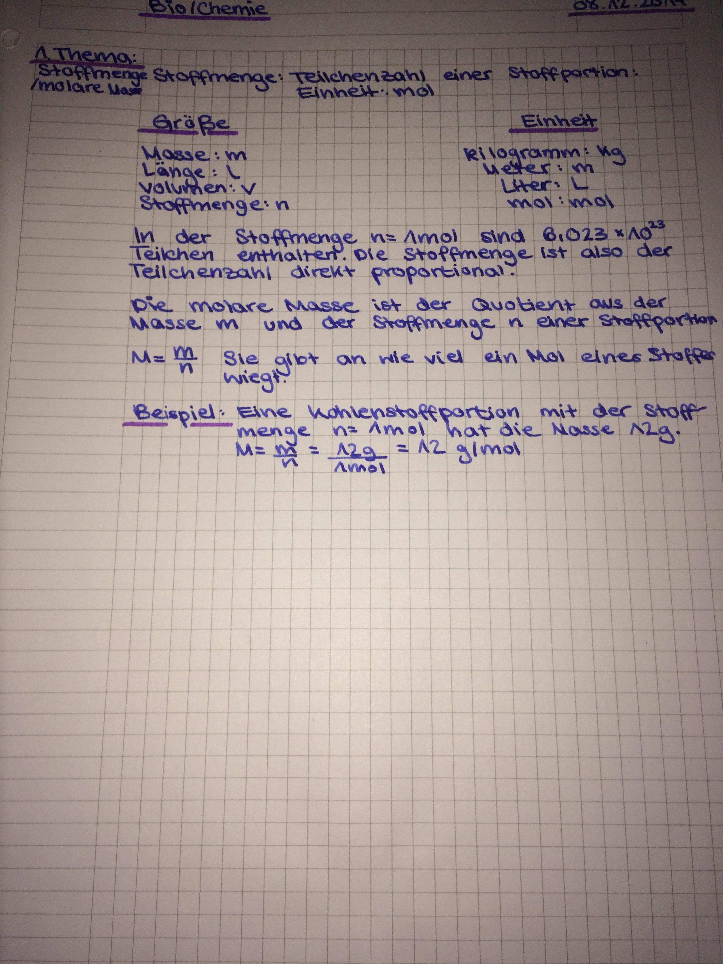 Stoffmenge Und Molare Masse Schule Physik Chemie