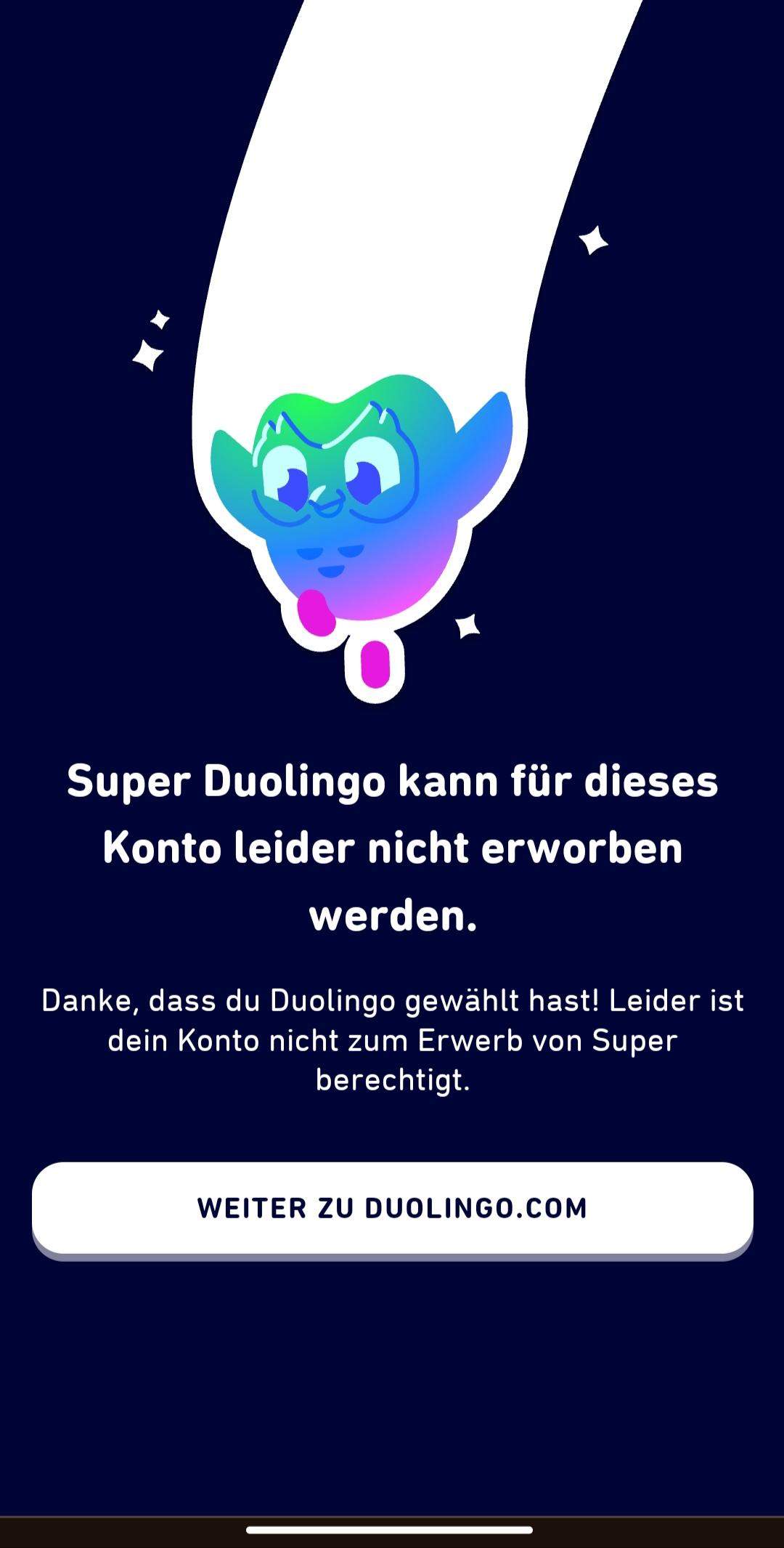 Super Duolingo kann nicht erworben werden? (Grammatik, Vokabeln, Sprache lernen)
