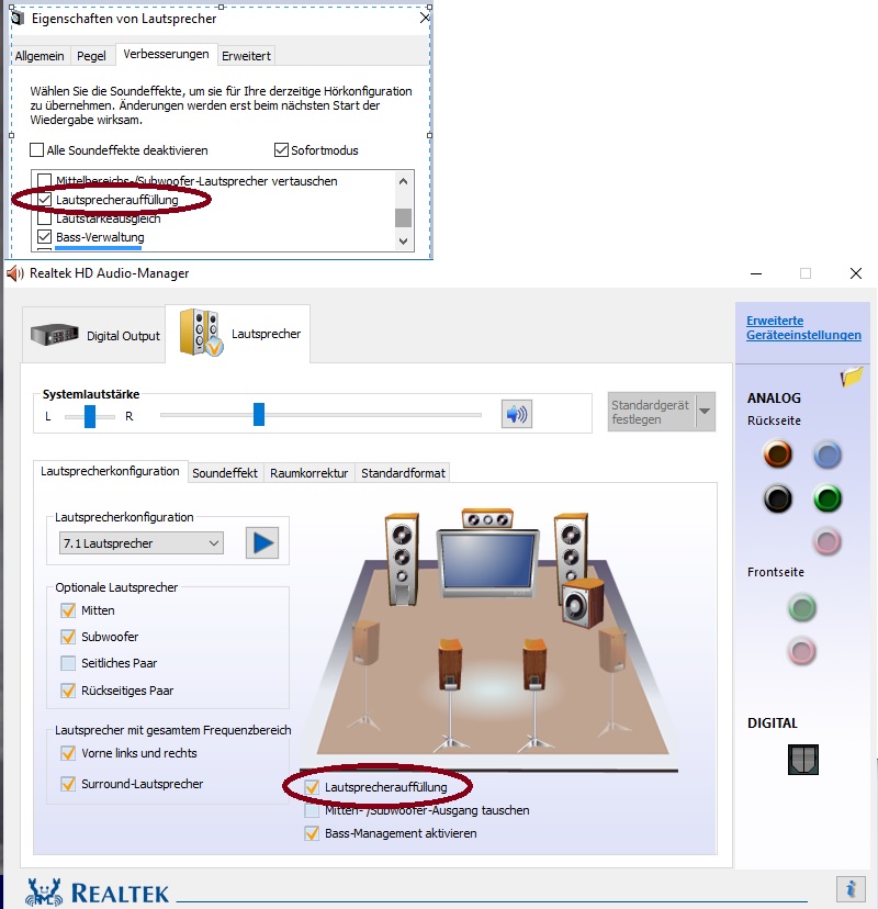 Surround-Sound - Lautsprecherauffüllung; Windows 10? (PC, Musik, Games)