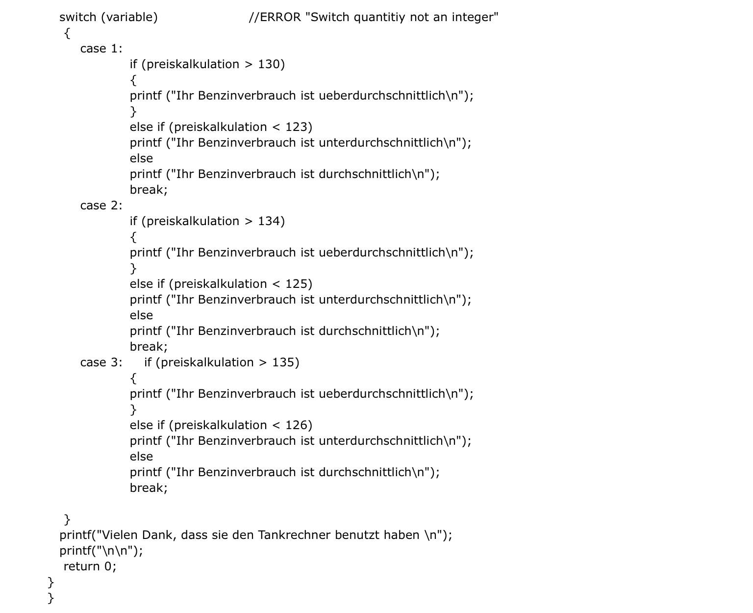Switch mit if else verbinden C programmieren ? Studium, IT)
