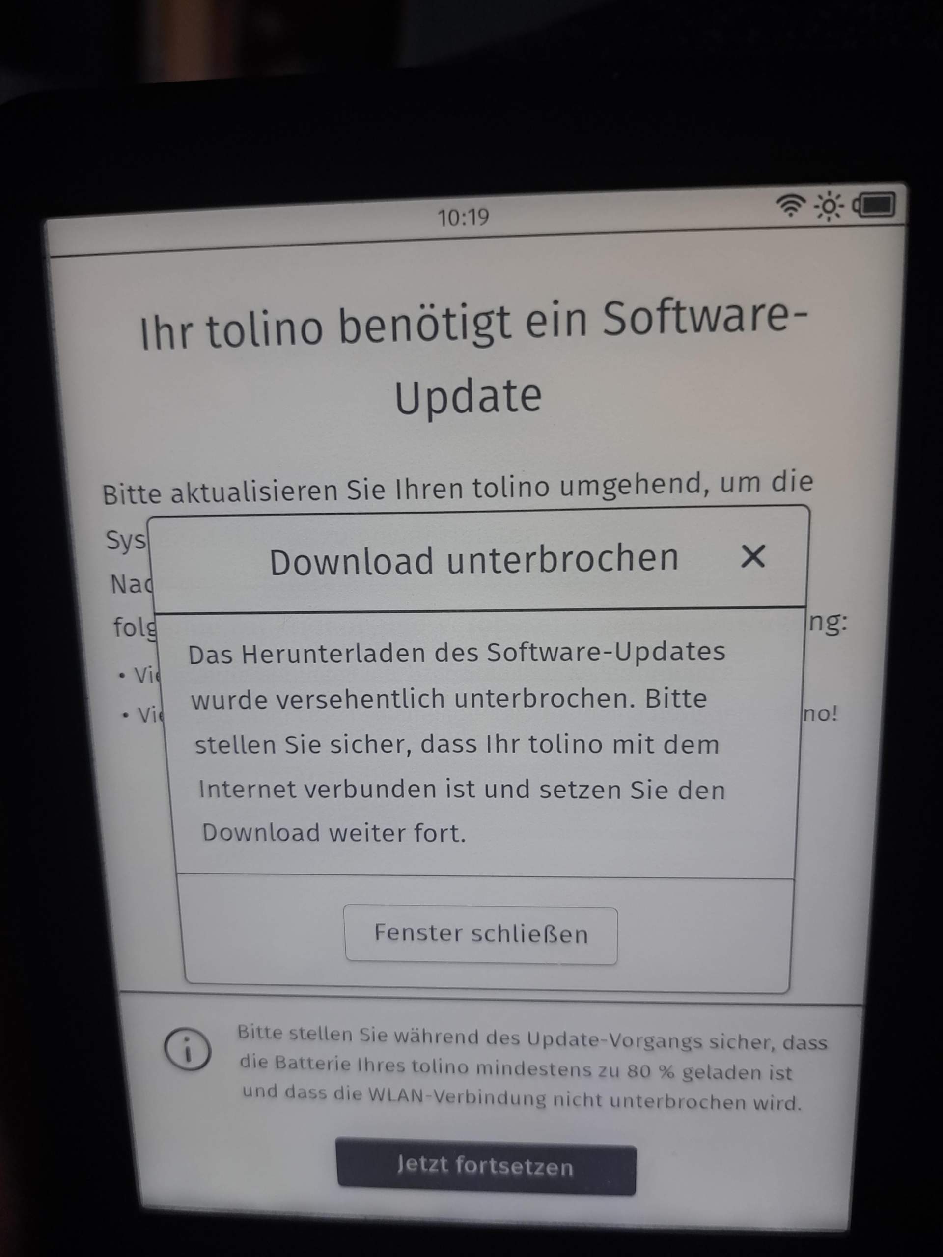 Systemupdate funktioniert nicht? (EBook, Thalia, tolino)