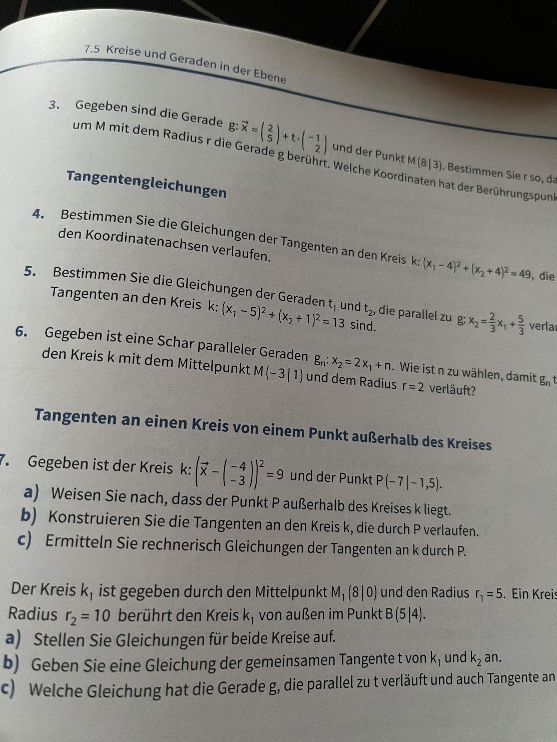 Tagenten an einem Kreis von einem Punkt außerhalb des Kreises? (ebenen