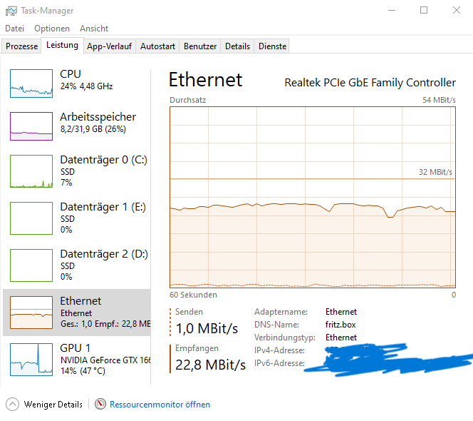 Task Manager Ethernet Performance Normal Task-Manager Ethernet? (Internet, Netzwerk, Verbindung)