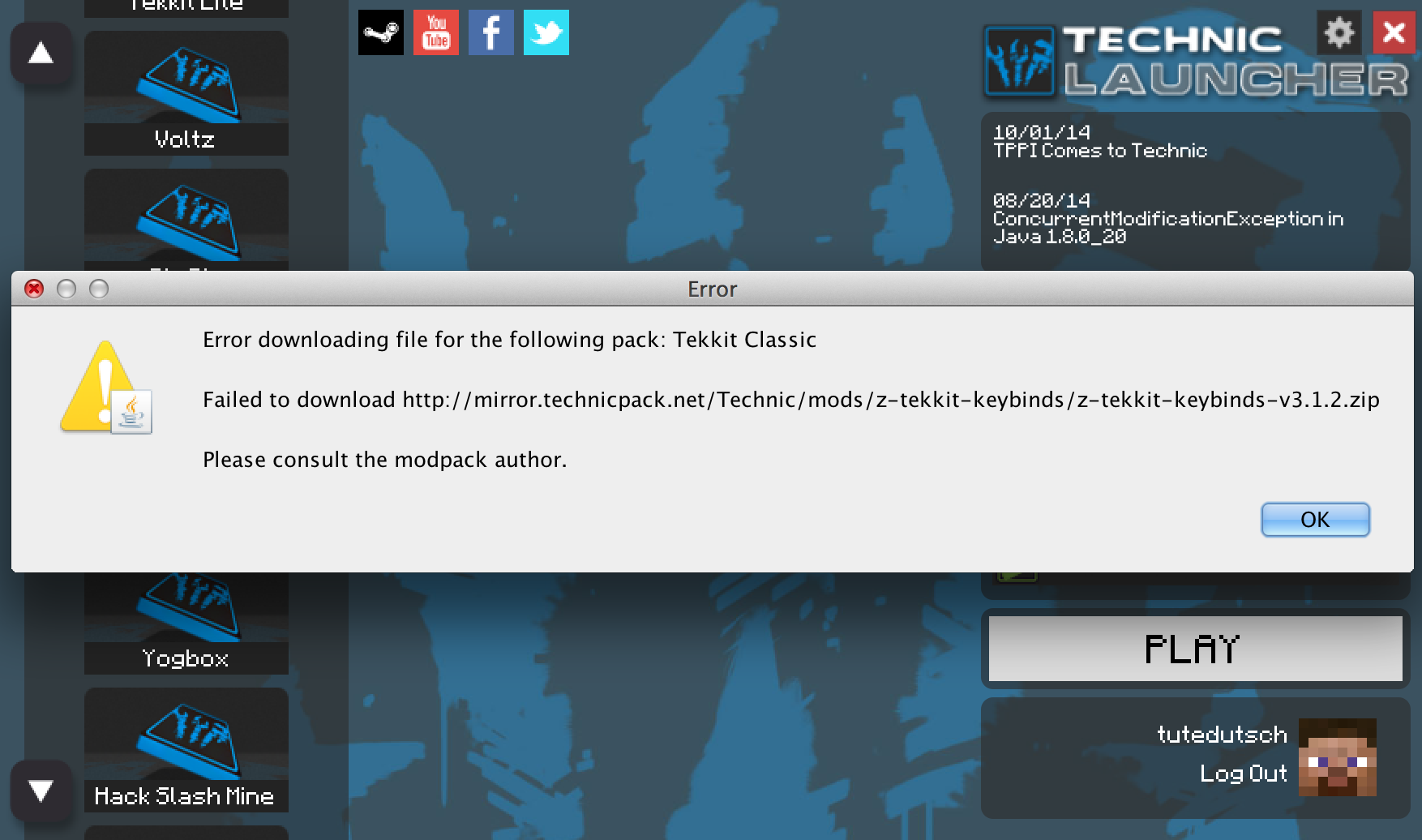 technic launcher failed to download dropbox