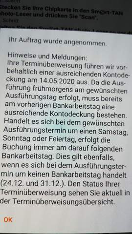 Terminüberweisung? (Bank, Online-Banking)
