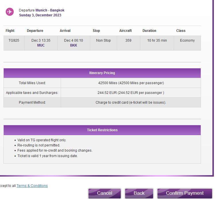 Thai Airways Flug mit Meilen zahlen Stimmt das? (Flugzeug