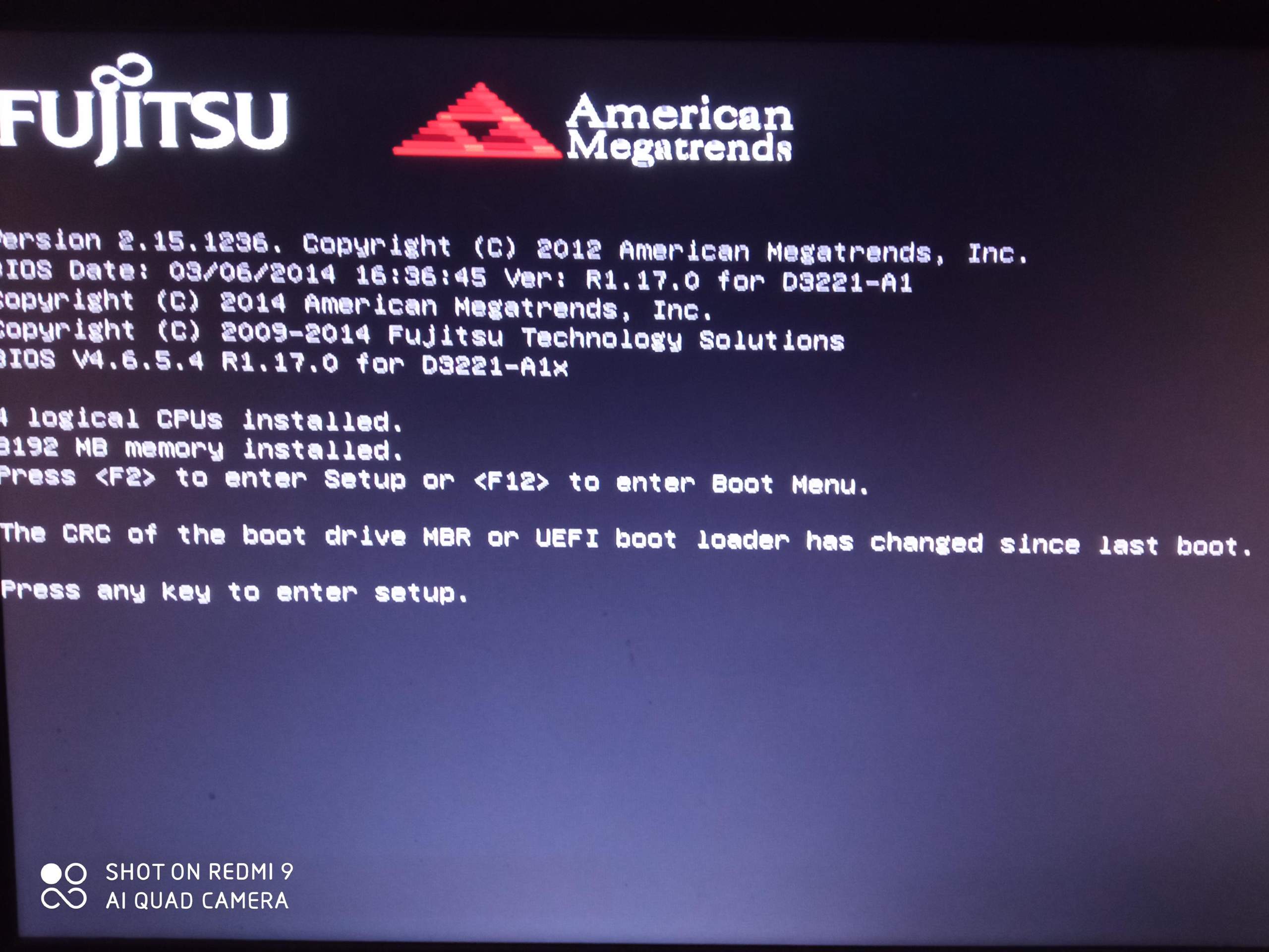 The CRC of the Boot Drive MBR or UEFI Boot loader hast Changes Dinge ...
