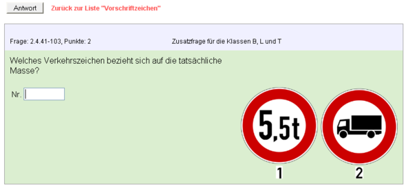 Theorie Frage. Welches Verkehrszeichen bezieht sicht auf die