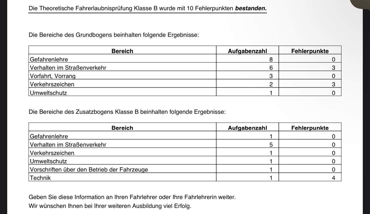 Theorieprüfung bestanden oder fehler? (Auto, Führerschein, Motorrad)