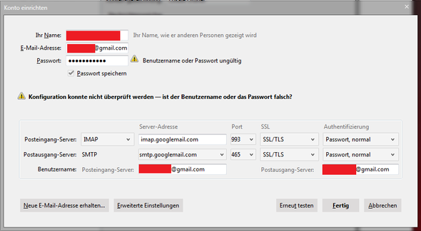 Thunderbird Gmail Benutzername Oder Passwort Ungultig