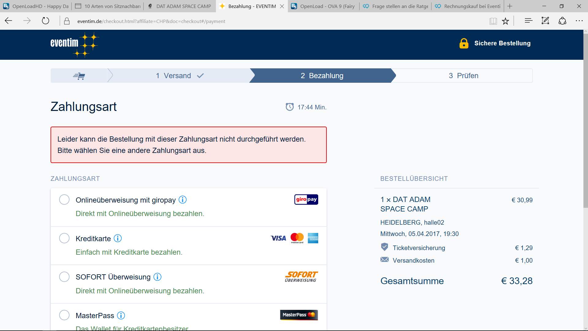 Tickets auf Eventim bestellen geht nicht? Konzert, OnlineBanking) Tickets auf Eventim bestellen geht nicht? Konzert, OnlineBanking)