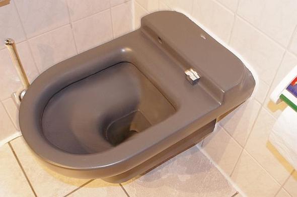 Hier sieht man, wo sich die Löcher zur Befestigung der Toilettenbrille  befinden - (Toilette)