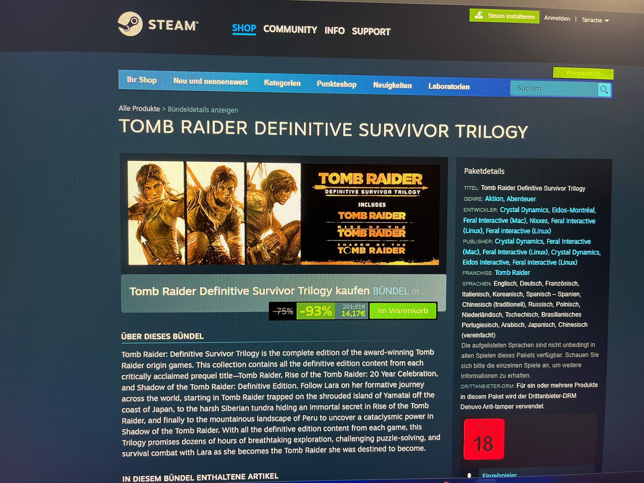 Tomb raider definitive survivor trilogy. Extremer Rabatt auf steam?