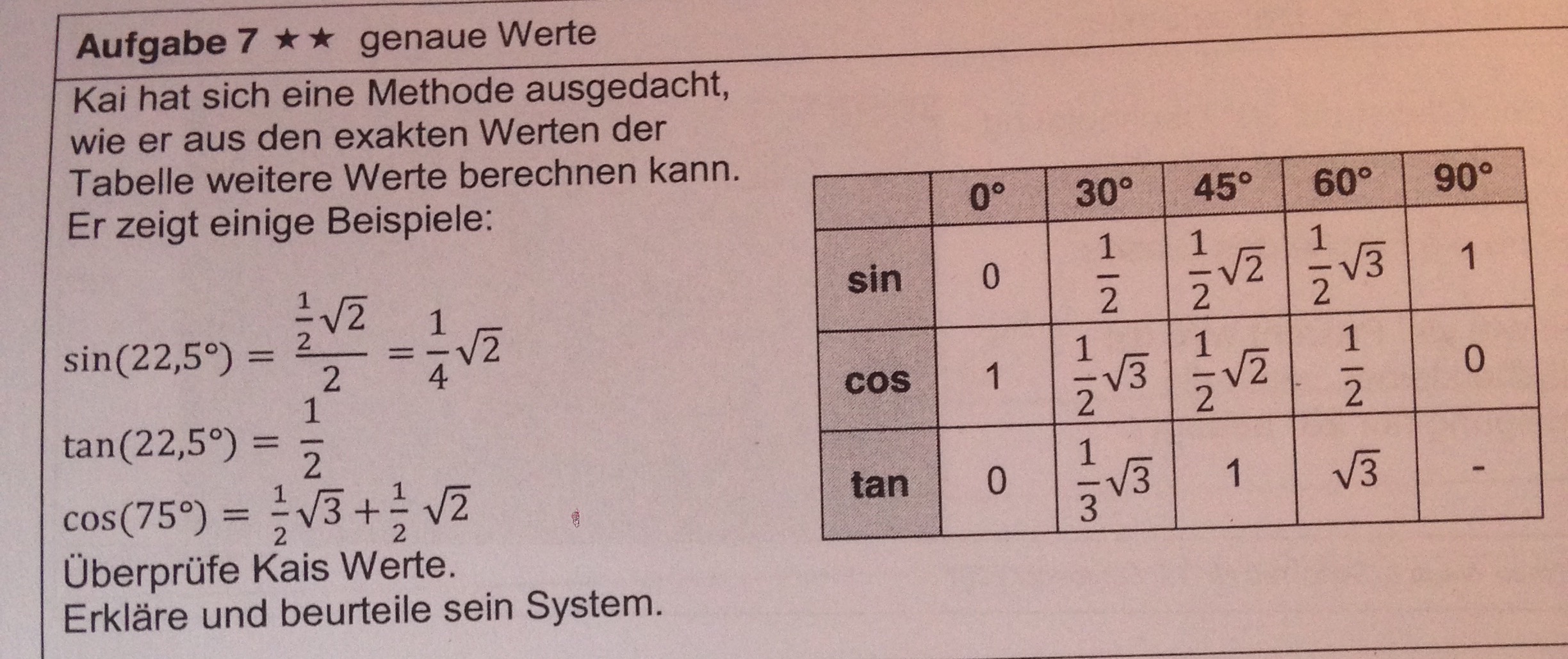 Trigonometrie Aufgabe Methode Mit Exakten Werten Zur Berechnung