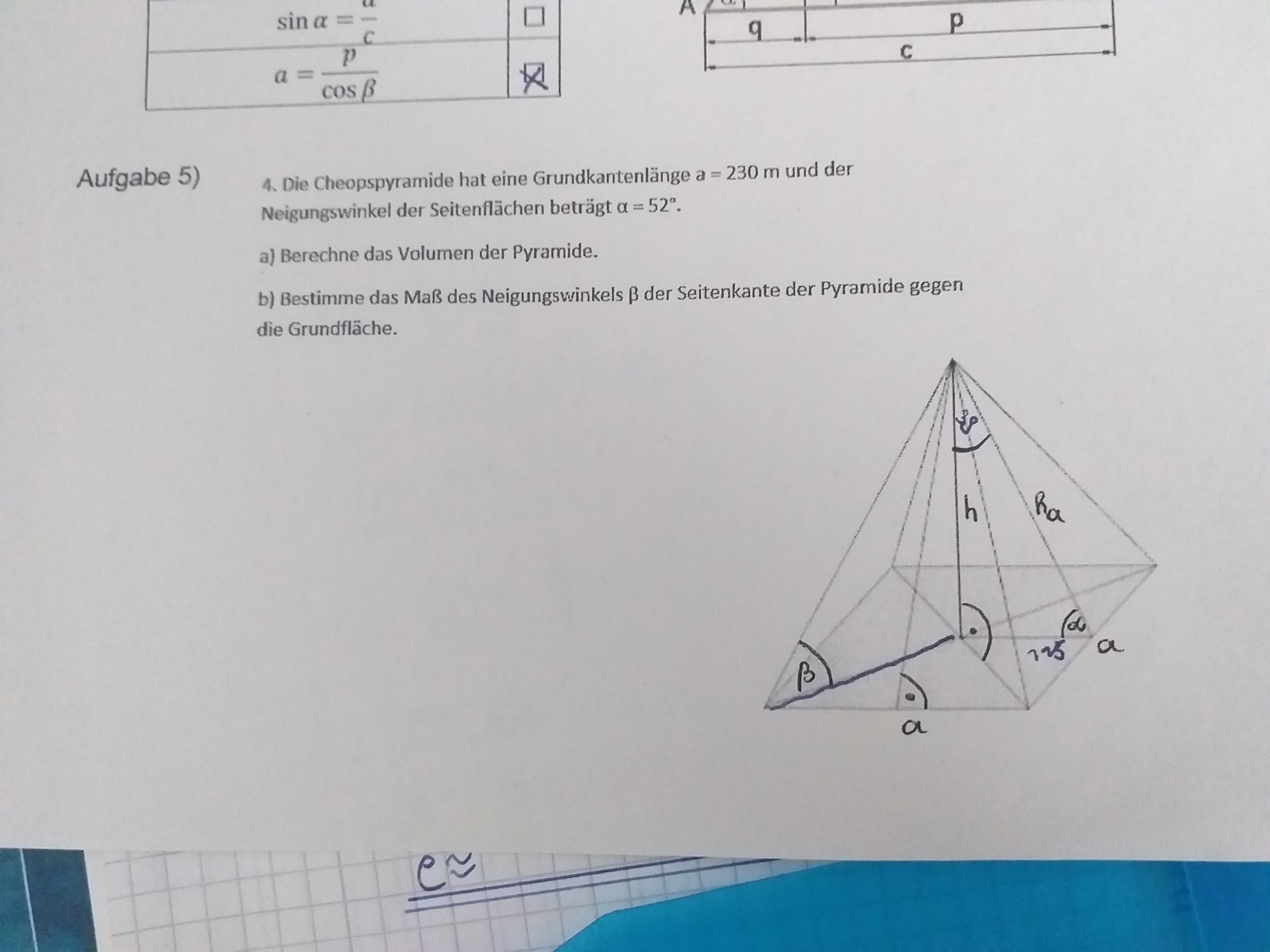 Trigonometrie Pyramide Ausrechnen Schule Mathe Mathematik